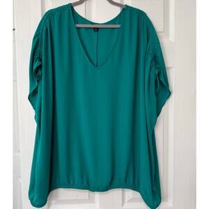 Torrid Women's Green V-Neck Cinch Sleeve Top Size 4